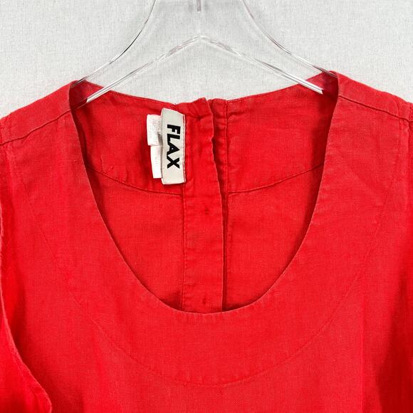 FLAX Linen Dress Womens Medium Orange Sleeveless Shift Scoop Neck Lagenlook - Picture 7 of 16